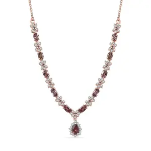Color Change Garnet and White Zircon 4.25 ctw Floral Necklace 18 Inches in 18K Vermeil Rose Gold Over Sterling Silver Christmas Gifts