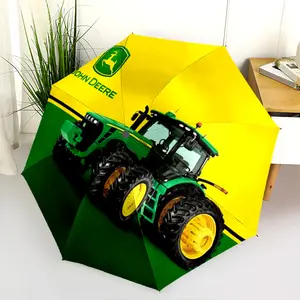 Yellow-green tractor theme Umbrella, portable and foldable design, 8 ribs, a casual accessory for Halloween, Christmas, and birthday gifts. Y251125251
