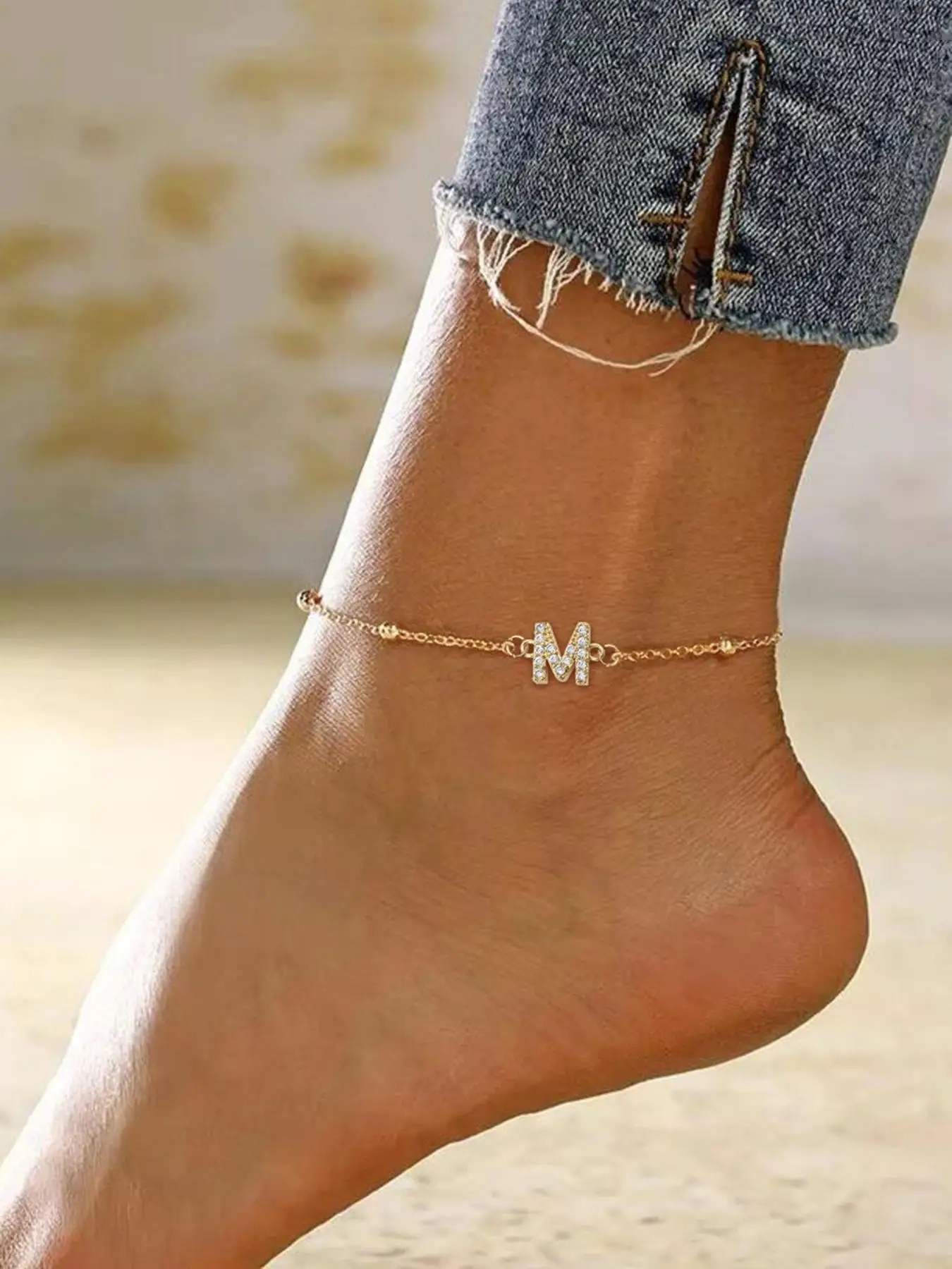 2024 Summer Letter Detail Anklet for Women & Girls, Fashion Jewelry for Party, Daily Clothing Decor, Trendy All-match & Exquisite Jewelry for Birthday