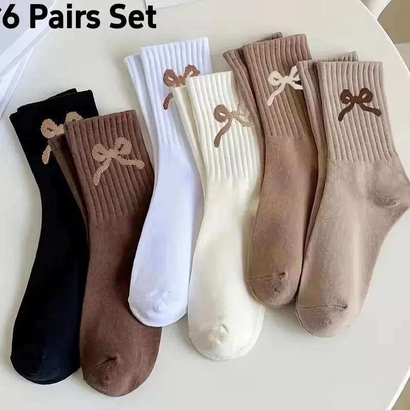Women's High Compression Mid-Calf Socks (6-Pair Assortment Pack with Bow) - Athletic, Casual, Cute Fashion Socks for Women, Assortment Pack Mid-Calf Socks