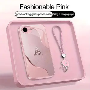Wave Art 26 letter Phone Case, Suitable for [iPhone 16e] high-end women's, Lanyard a beautiful four-leaf clover lanyard is included🍀 952