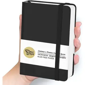 Mix Media Pad,3.5"x5.5" Small Hardcover Leather Art Sketchbook,60 Sheets(112lb/180gsm) Heavyweight Acid Free Artistic Painting Drawing Sketching Paper, Handy Pocket Journal Sketchbook.Black