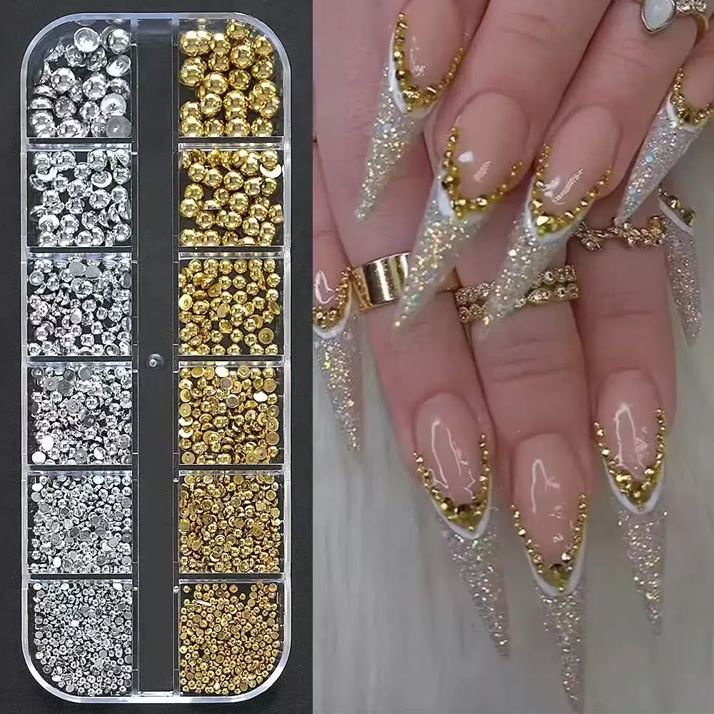 Flat Round Nail Decoration Accessories, Crystal Beads for Nail Art, Makeup and Clothing Decor, Craft Supplies, 1 Box, Resin Nail Gems