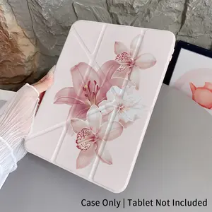 Lily print iPad case with transparent back panel, sleep/wake function, double-sided print, lightweight, scratch-resistant, and drop-proof, compatible with iPad Air/Pro/Mini