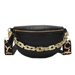 Thick Chain Women's Fanny Pack Plaid leather Waist Bag Shoulder Crossbody Chest Vintage Spark Classic Everyweher Daily Bum Bags Luxury Designer Handbag Female Belt Beautiful Sling Side Portable Unique Chic Fashion Design Vintage Leather, A Purse Compact