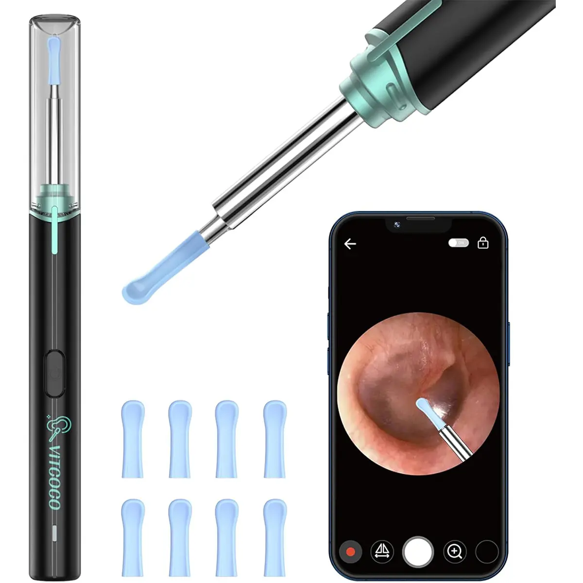 VITCOCO 8 Piece Ear Wax Removal Kit with 1920P HD Camera – Waterproof Otoscope for iPhone, iPad & Android