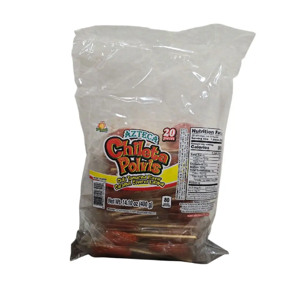 Azteca Chileta Polvis 20 pieces Chili Tamarind flavor  caramel covered lollipop