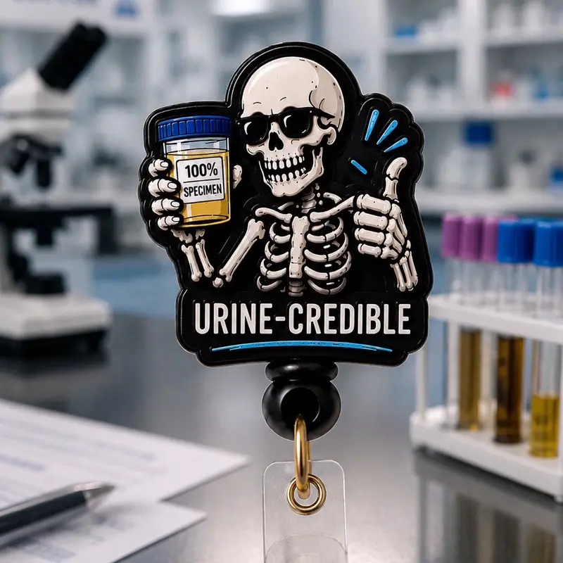 Funny Urine-Themed Radiology ID Holder, Practical Unisex Accessory with Durable Steel Ring, Unique Letters, Anti-Rust Feature