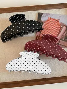Fashionable and cute polka dot pattern hair claws, suitable for daily wear, vacation and dating occasions, and also a surprising and exquisite small gift, Synthetic Claw Clip