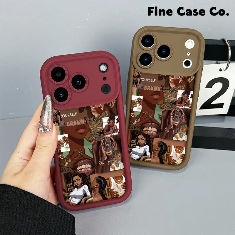 Brown Aesthetic Theme African Woman Collage Soft Phone Case compatible with iPhone 17 Pro iPhone 16 Pro Max 15 Plus 14Pro 13 12 11 XS Max XS XR & Samsung Galaxy S25 Ultra S24 Plus S23 shockproof protective case elegant and inspiring design