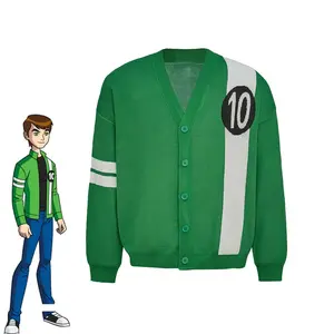 Unisex Ben 10 Alien Force Inspired Classic Green White Striped Colorblock Knit Sweater Cosplay Pullover Retro Cartoon Character Theme Streetwear Top for Fans
