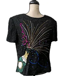 VINTAGE Adrianna Papell Silk Hand beaded Blouse Large Womenswear Top Elegance Piece