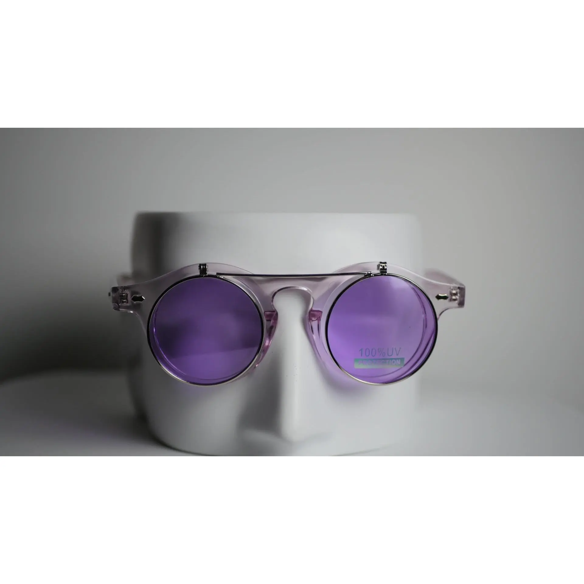 Clear Flip-Up Round Glasses with UV400 Lenses - Transparent Frame, Lightweight Acetate, Comfortable Keyhole Design, Unisex Fit
