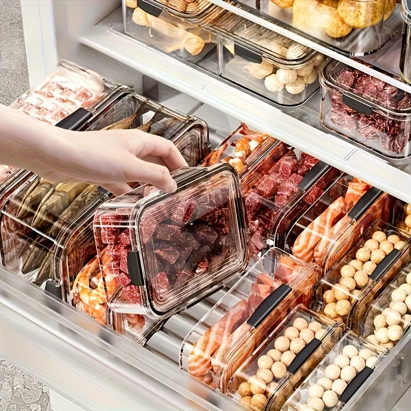 Stackable Refrigerator Organizer Bins Set of 12, Airtight Lid Clear PET Containers for Food, Fruit & Meat Storage, Durable Kitchen Storage for Fridge & Cabinets, Refrigerator Accessories
