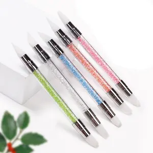 5Pcs Dual-Ended Silicone Nail Art Pen, Rhinestone Picker & Nail Sculpture Carving Pen, Rubber Tip Manicure Brushes for Salon & Home DIY Nail Art Set