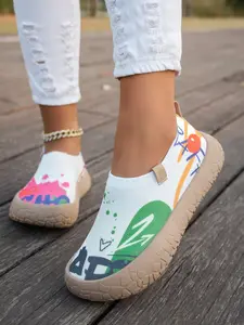 Women's Spring Summer New Full Print Low-Top Single Shoe, One-Piece Soft Bottom Rubber Anti-Slip Breathable Mesh Casual Shoes Casual Flat Footwear Slipon
