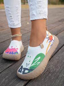 Women's Spring Summer New Full Print Low-Top Single Shoe, One-Piece Soft Bottom Rubber Anti-Slip Breathable Mesh Casual Shoes Casual Flat Footwear Slipon
