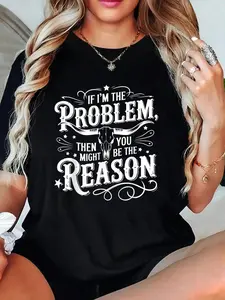 If Problem Vintage Then You Might Be Reason T-Shirt Crew Neck T Shirt For Summer, Women's Soft Short Sleeve Top, Stylish Comfy Tee For Women Graphic Tees