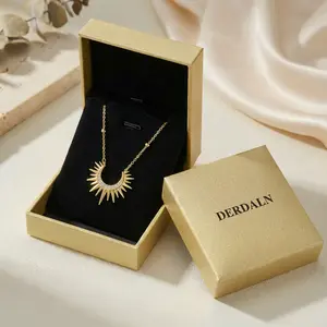 DERDALN 14K Gold Plated Sunburst Necklace | Dainty Satellite Chain Sun Pendant | Celestial Boho Jewelry Gift for Women