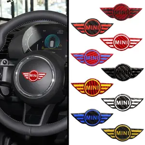for Mini 3D ABS Carbon fiber Car Steering Wheel Badge Logo Mini Cooper One S JCW Countryman Clubman R55 R56 R53 F56 F55 R60 R57 R58 R59 R60 sticker Interior Decoration Auto Accessories