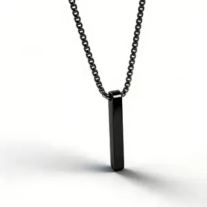 Men's Black Titanium Steel Bar Pendant Necklace - 35cm Chain, 17.3g/0.61oz - Daily & Street Style Minimalist Jewelry gift accessories