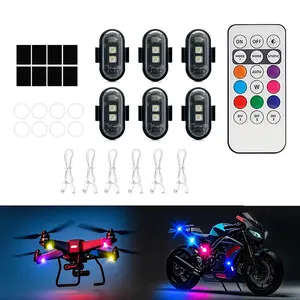 6PC Wireless Led Strobe Lights with Remote Control,8 Colors Waterproof Anti-Collision USB Charing Led Warning Light,Wireless Lights for Car Drone Truck Motorcycle Aircraft Bike