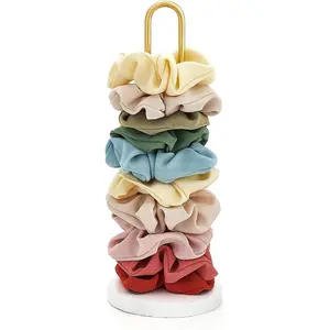 Scrunchies Holder Stand Hair Accessories Organizer Gold White Metal Scrunchies Tower Hold 25 - 35 Scrunchies Modern Vertical Hair Tie Organizer for Girls, White