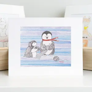 Lola & Scout Penguin, Pop Edition Wall Art, 11x14 Matted Print