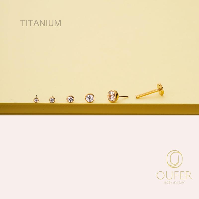 Oufer 16G Titanium Tiny Bezel CZ Threadless Push Pin Flat Back Helix Tragus Lobe Cartilage Earing