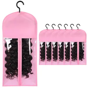 6-Piece Transparent Storage Bags Set, Non-Woven Fabric Hairpiece Holder, Durable Zipper, Ergonomic Design, Waterproof & Breathable Protection