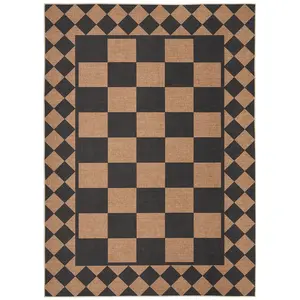 Washable Jute Area Rug 9x12 – Checkered Geometric Carpet – Non-Slip, No Outdoor Storage, Braided, Modern Farmhouse – Indoor Outdoor Rug for Living Room, Bedroom, Patio, Office – Brown – Mother's Day gift - Three Colors – USA
