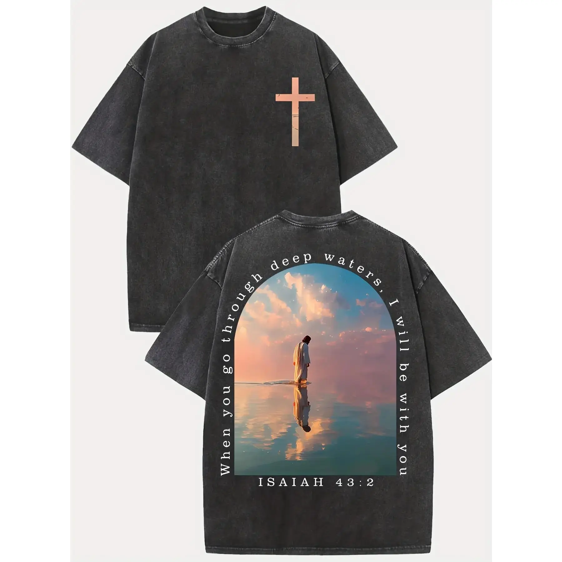 100% Cotton Verse Design 230g Washed Cotton T-Shirt Retro Streetwear Double-Sided Print Pattern Men's T-Shirt Distressed Summer Wear Drop-Shoulder y2k,Vintage,Streetwear Christmas heavyweight pure cotton t-shirt