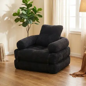 Single sofa, creative reclining sofa Corduroy Folding SofaBed, Convertible Sleeper Chair with Pillow FoldableMattress with Back Support comfy floor sofa loungeUpholstered Padded Seat