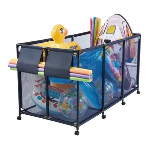 【fathersdaygift】VEVOR Pool Storage Bin,69 x 32 x 35 inRolling Pool Float Storage Organizer with Side Pockets & Noodles HolderDurable Metal FramePoolside Toys Breathable Mesh Basket for Swimming Pools
