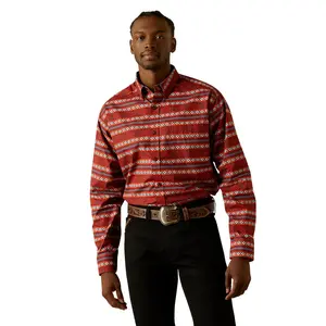 ARIAT MENS TIAGO LONG SLEEVE RED SHIRT CLASSIC FIT 10062185