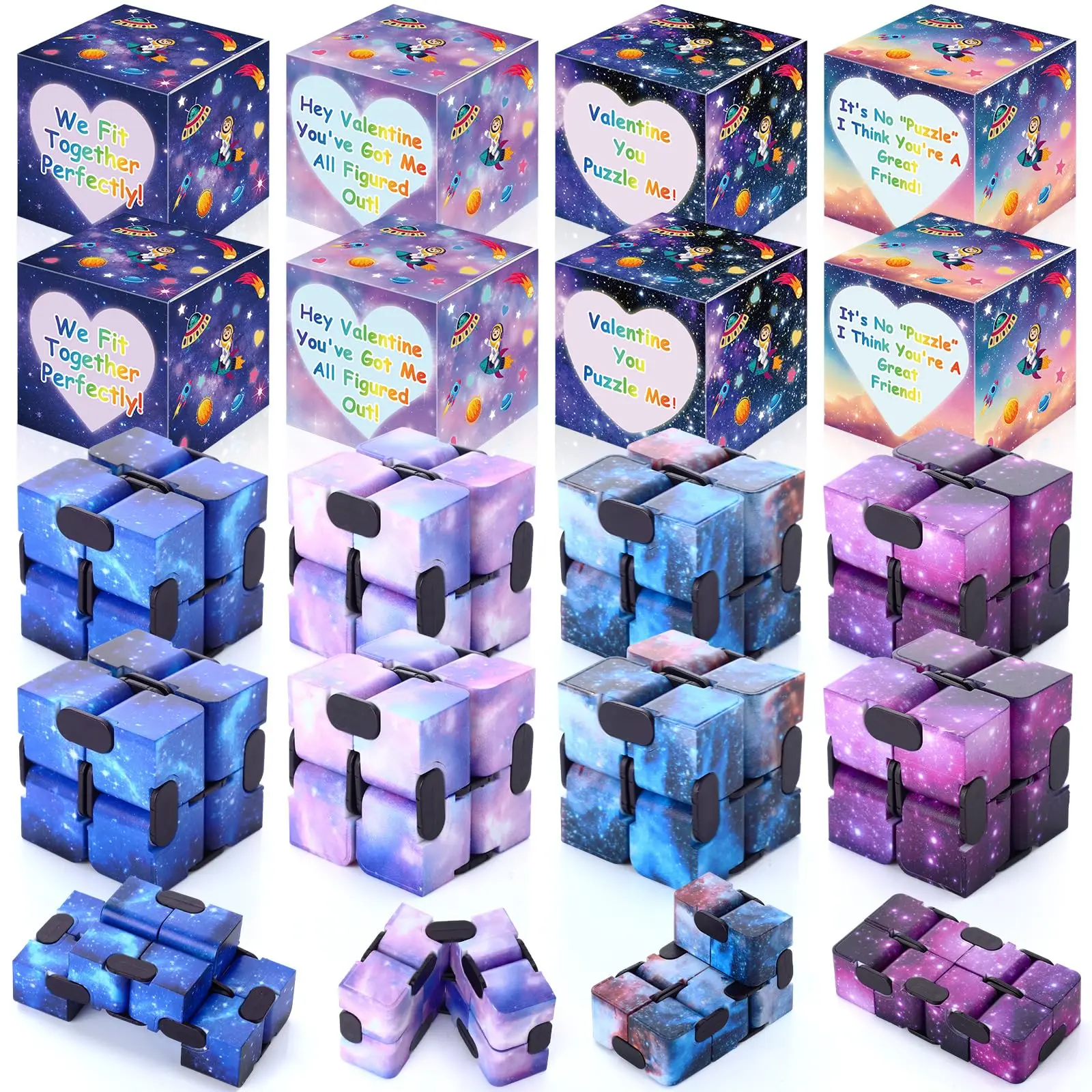 28 Set Valentines Day Gifts Bulk,Anxiety Relief Cubes with Gift Boxes Hand Held Magic Sensory Stress Cube Valentines Party Favors for Exchange Gifts Prizes Award