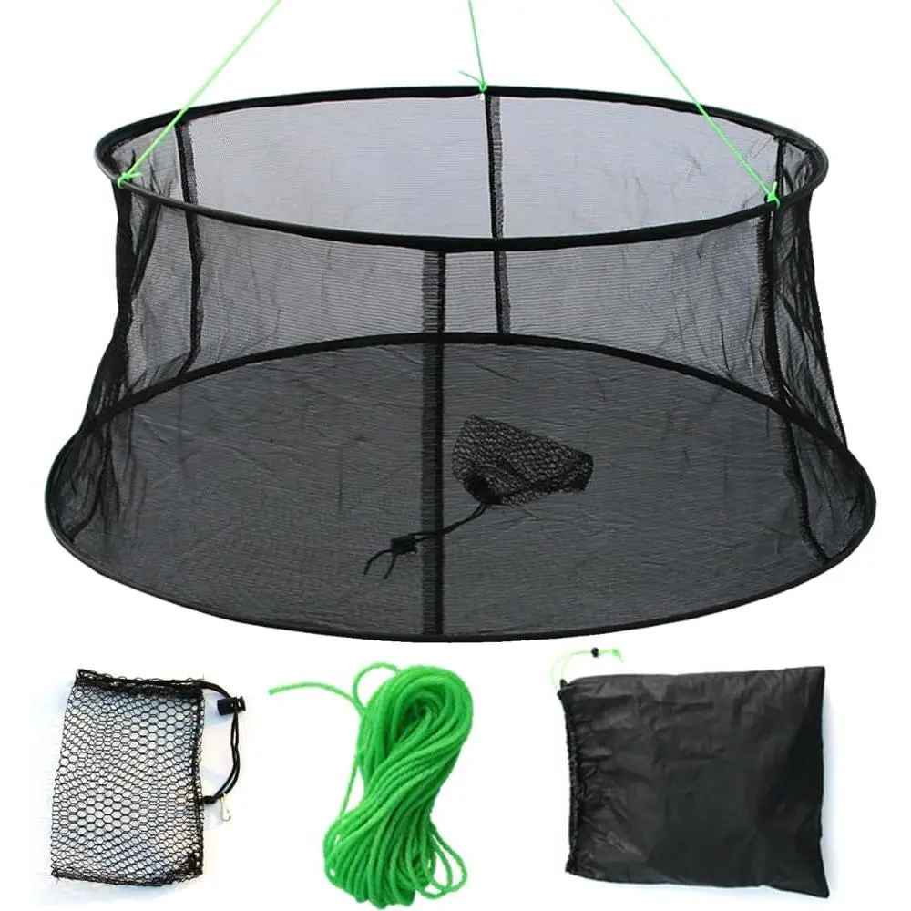 Collapsible Foldable Nylon Mesh Fishing Net Trap - Multi-Entry Cage for Minnow, Shrimp, Crawdad, Lobsters, Crayfish