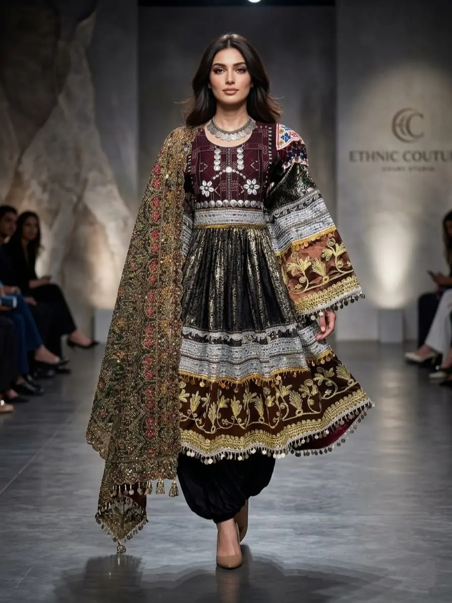 Traditional Afghan Dress Set for Women, Handmade Embroidered Gown with Dupatta, All-Seasons Formal Statement Wear for Eid & Weddings, Fashion, Elegant, Matching, Embroidery