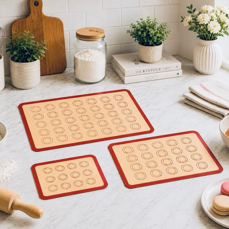 3pc Silicone Nonstick Reusable Baking Mat Set - BPA-Free, Heat-Safe, Antiadherente, Food-Safe Oven Tray Liners for Baking, Roasting, Essential Kitchen Bakeware Utensils, Heat-Safe Baking Mats