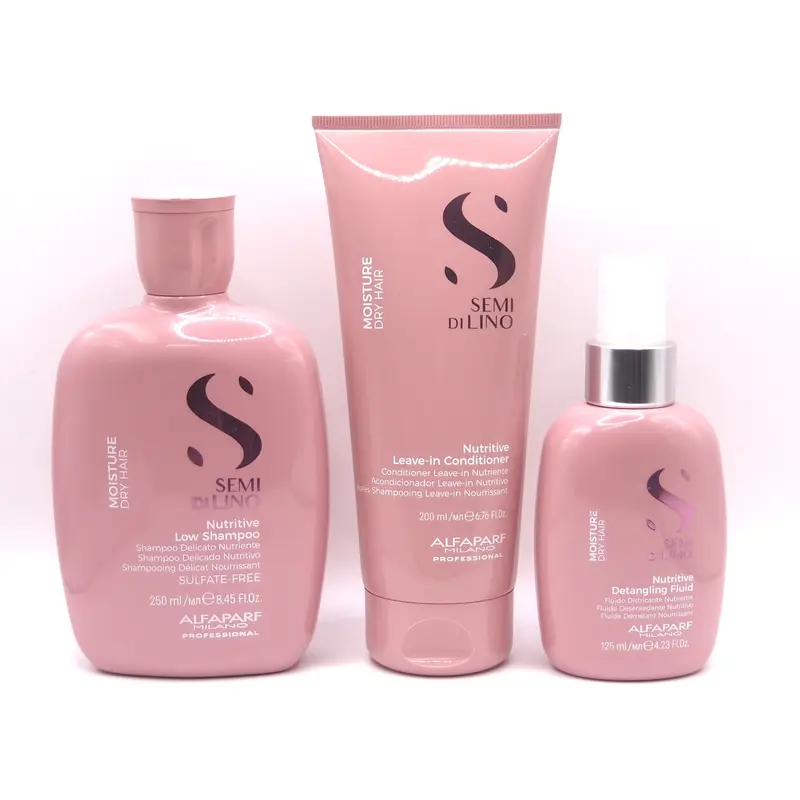 Alfaparf Semi Di Lino Moisture Nutritive Trio - Shampoo 250ml, Conditioner 250ml, Detangling Fluid 125ml - Hydrate & Nourish Dry Hair