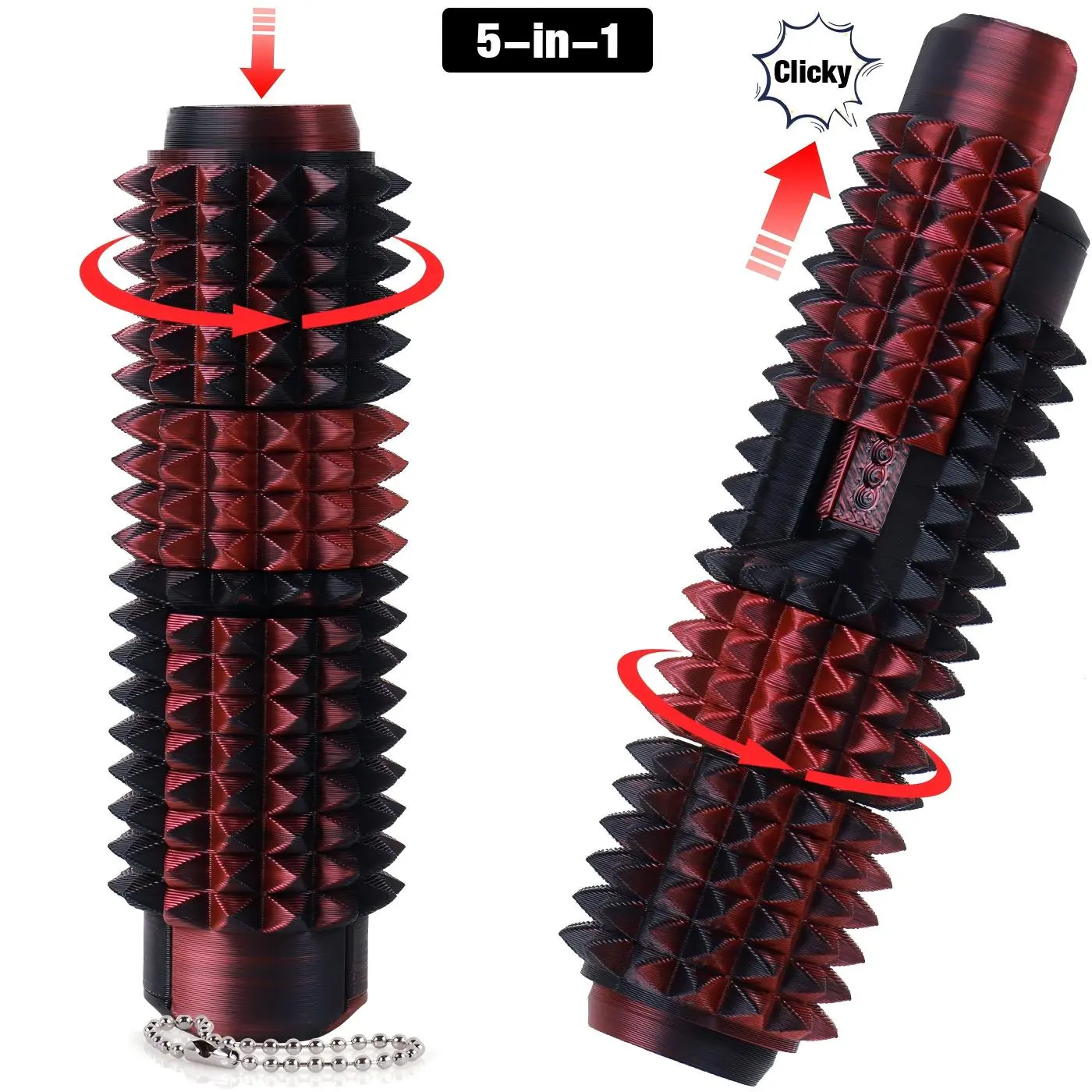 Spiky Sensory Fidget Toy Tool for ADHD,SH, Pain Stimulator with Clicker, Spinner, Slider, Roller, Spiky Grip, 5-In-1 Stress Relief, Portable Keychain