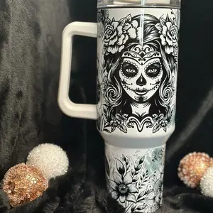 Sugar Skull 40oz tumbler with handle