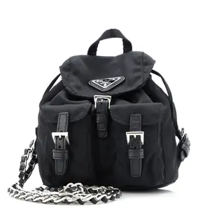 Pre-owned PRADA Nylon Backpacks Double Pocket Backpack Chain Shoulder Bag Re Mini by Rebag