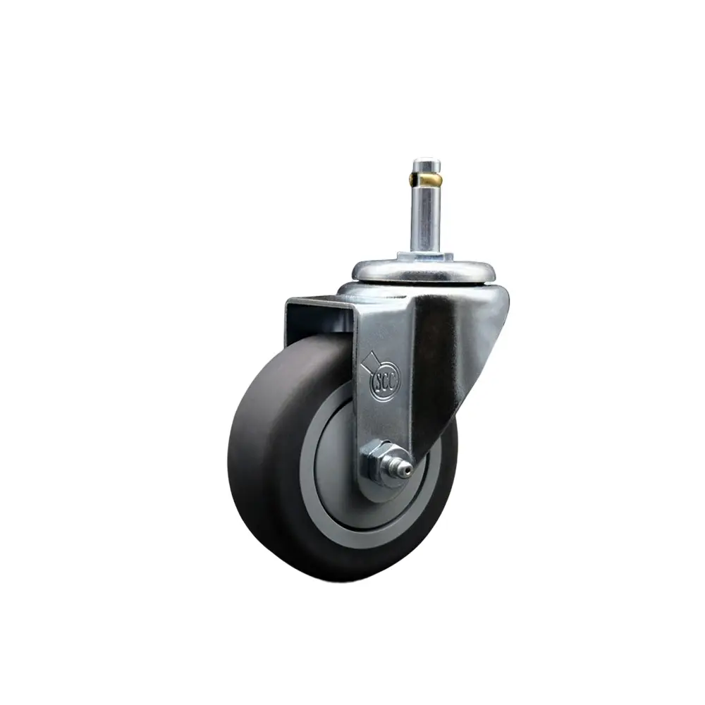 Service Caster SCC-GR20S3514-TPRB-716138 Swivel Grip Ring Stem Equipment Caster with Swivel Wheels for Material Handling Carts, Thermoplastic Rubber, 3.5x1.25 in Gray, 0.43 in Stem, 230 lbs Load Capacity