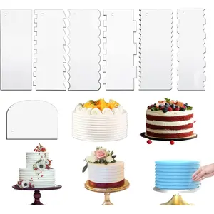 7 Pcs Large Clear Acrylic Cake Scraper Set for Icing Smoother Frosting Comb Edger Stripes Contour Pastry Cutter Thick Bakeware Transparent Design