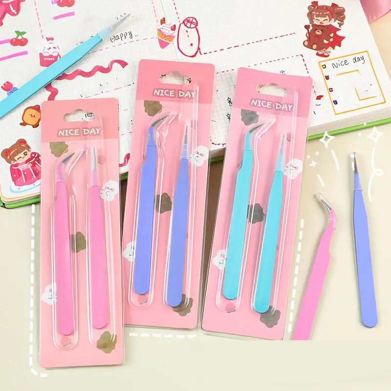 Mini Tweezers Set, 2 Counts/set Multifunctional Mini Tweezers, DIY Scrapbooking Tool, Creative Tweezers for Home School Office