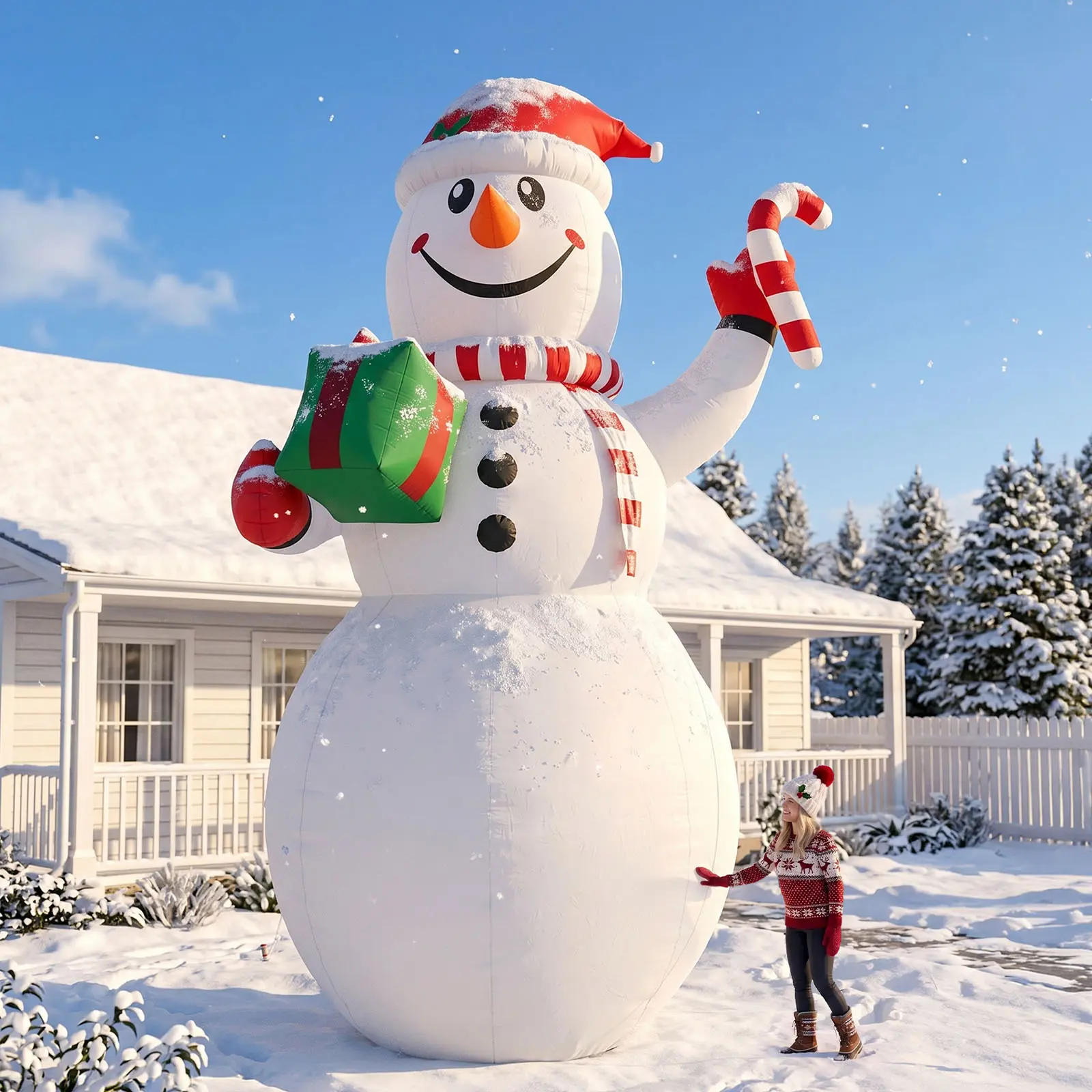 Ubesgoo 20FT Magical Plastic Giant Inflatable Christmas Snowman, Waterproof Funny Yard Decoration with Built-in LED Lights, Hand-Held Gift Boxes, Holiday Photo Backdrop for Front Yard Lawn (Gifts Option)