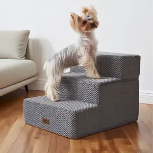 EHEYCIGA 3-Step Foam Dog Stairs for High Beds & Sofas, Non-Slip Pet Steps for Small & Medium Dogs, Portable & Foldable Indoor Ramp, Easy Clean Cover