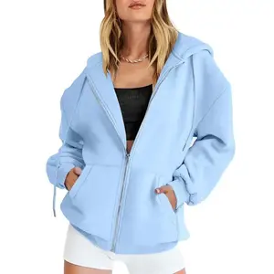 Hoodie Jacket Sweatshirt Casual Drawstring Zipper Hoodie with Pocket for Everyday Wear Adjustable Fit Polyester Material Essential Womenswear Top