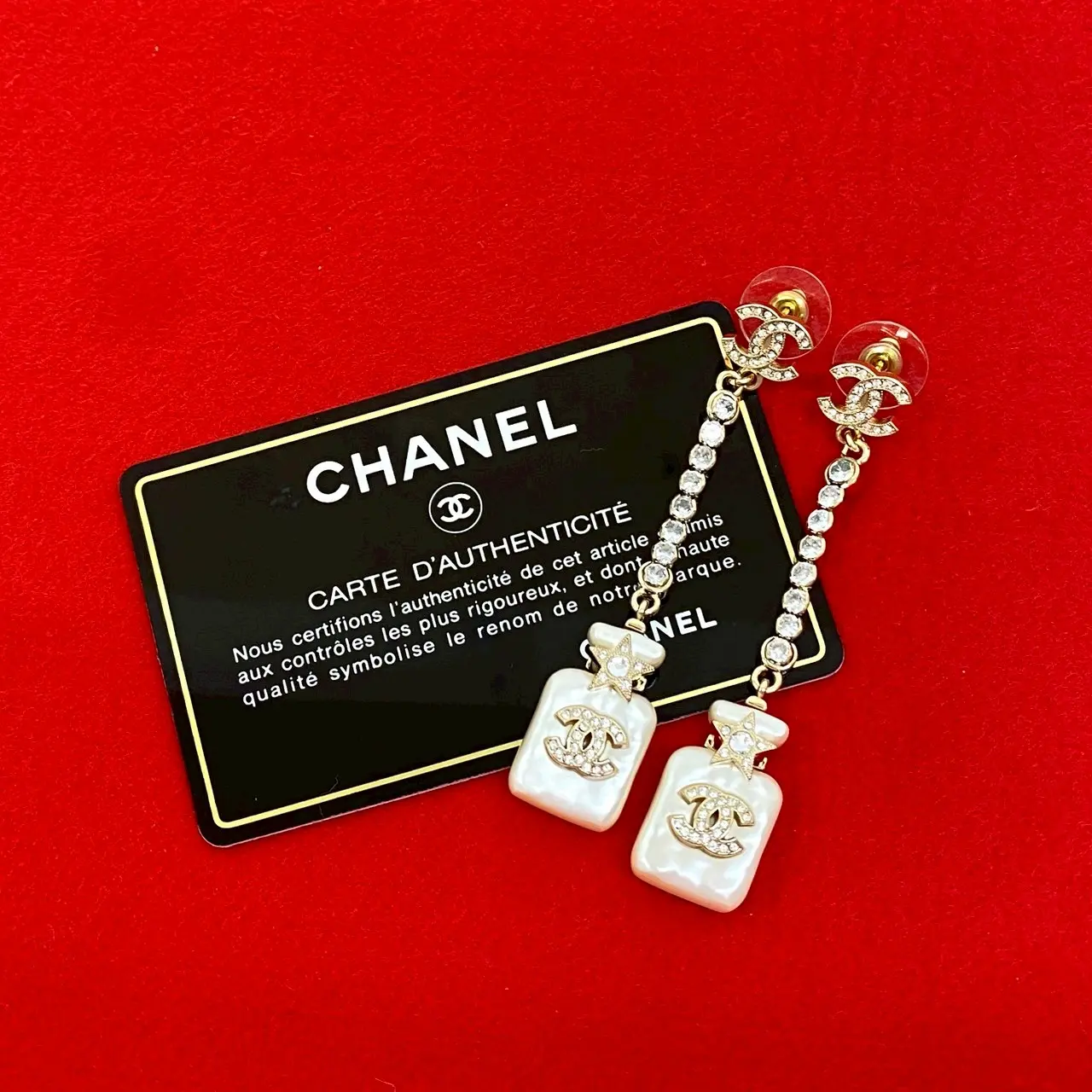 Pre-owned CHANEL Stainless Small Leather Goods Perfume Bottle Earrings